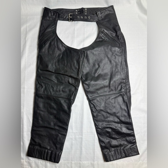 FMC First Manufacturing Co Black Leather Motorcycle Chaps Men's Size XXL - Picture 1 of 9